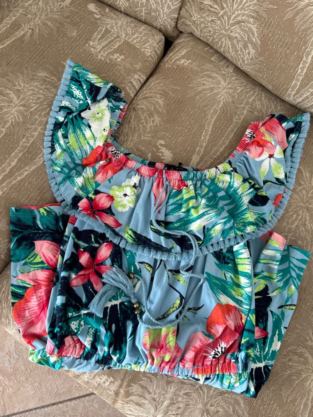 Tropical Floral Ruffle Jumpsuit in Blue